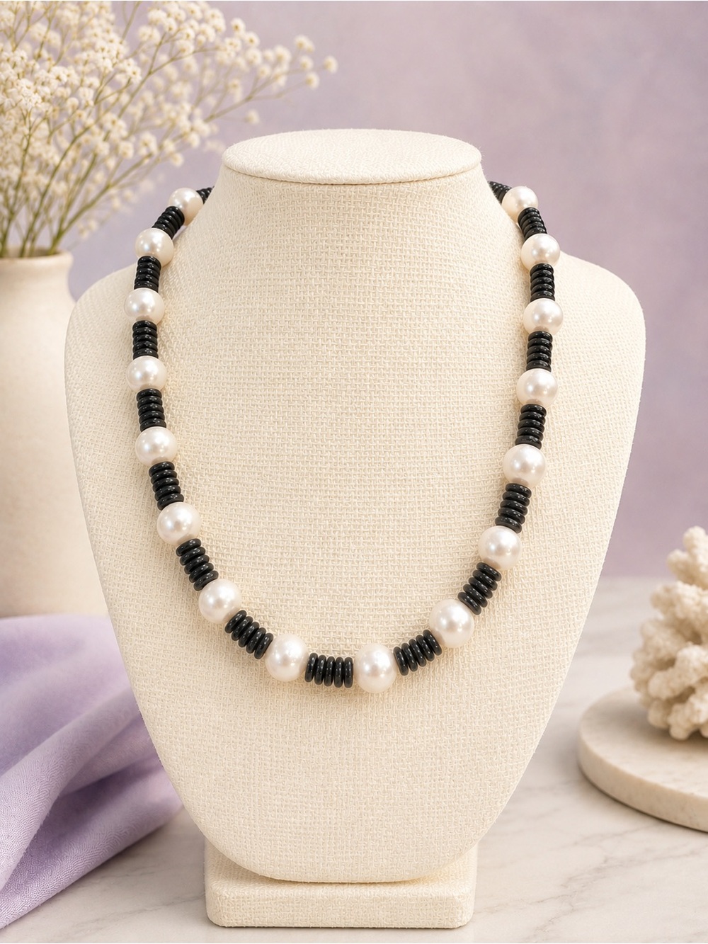 Artisan Made Large Pearl & Hematite Statement Necklace